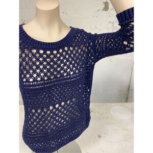 OLD NAVY Navy Blue Cotton Crochet 3/4 Sleeve Top Women’s Size M